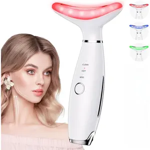 3 Color Galvanic Machines - Red Light Therapy for Face and Neck, Face Massager Tool for Wrinkles, Double Chin, Vibrating Facial Massager with Thermals, White