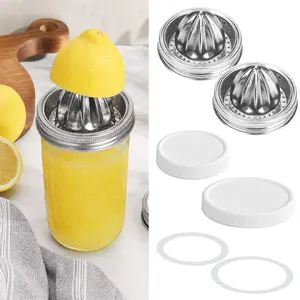 2 Pieces Mason Jar Stainless Steel Juicer Lid, Citrus Reamer for Wide Mouth Mason Jar Lemon Juicer Manual Citrus Juicer