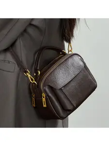 Genuine leather fashion Boston bag women's retro first layer crystal vegetable tanned cowhide portable messenger bag trendy shoulder women's bagPerf Power SHOP