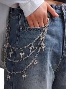 Y2K Star Design Pants Chain Jean Chains for Women Men Pocket Chain for Pants Layered Hip Punk Aesthetic Chains Body Jewelry Jewelry Accessory Lightweight Stainless Steel Trendy Fashion for Music Festival Concert