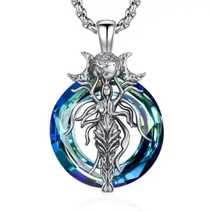 DRINSPER Hecate Necklace 925 Sterling Silver Pendant with Crystal Round, Goddess of Witchcraft & Moon, Ancient Greek Mythology, Hekate Amulet, Pagan Jewelry for Women & Men