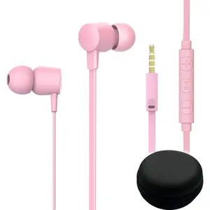 Z-PHP18 Tangle Free Earbuds for Kids Women Small Ears with Case, Comfortable Lightweight in Ear Headphones, Flat Cable Ear Buds Wired Earphones with Mic and Volume Control for Cell Phone Laptop (Pink)