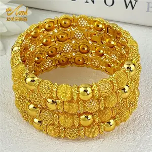 Luxury Dubai 24k Gold Color Bangles For Women Arabic Bridal Charm Bracelet Nigerian Wedding Gift African Jewelry Party