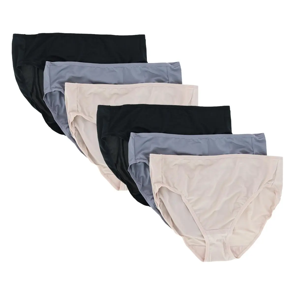 Fruit of the Loom Women's Stretchy Solid Hi-Cut Panties, Lightweight Microfiber Fabric with Cotton Liner, Casual Smooth All-Day Comfort Fit, Assorted, 6-Pack, Adults