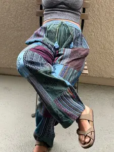 Himalayan Patchwork Hippie Pants with Pockets and Elastic Waist