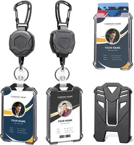 Retractable Badge Holder with Heavy Duty Carabiner Clip, ID Card Reel Keychain with Lanyard, Durable Tactical Badge Holder