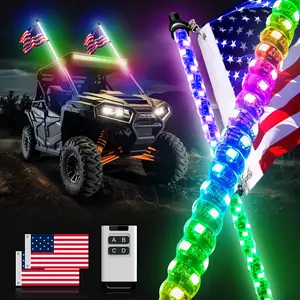 50cm/90cm /2FT/3FT RGB Spiral LED Whip Lights 2 Pack whips UTV Accessories Off-road Truck  LED Whip Lights for Can-Am Polaris Jeep Canam Polarisrzr Jeep Wrangler Offroad Glowing Antenna Whips for Your Dune Buggy Dune Buggy Sanddunes LED Whips