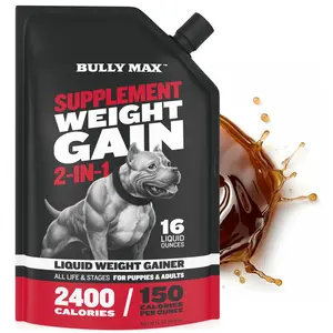 Bully Max Weight Gainer Liquid for Puppies & Adult Dogs | 2-in-1 High Calorie Multivitamin Dog Supplement - 16 oz Bag