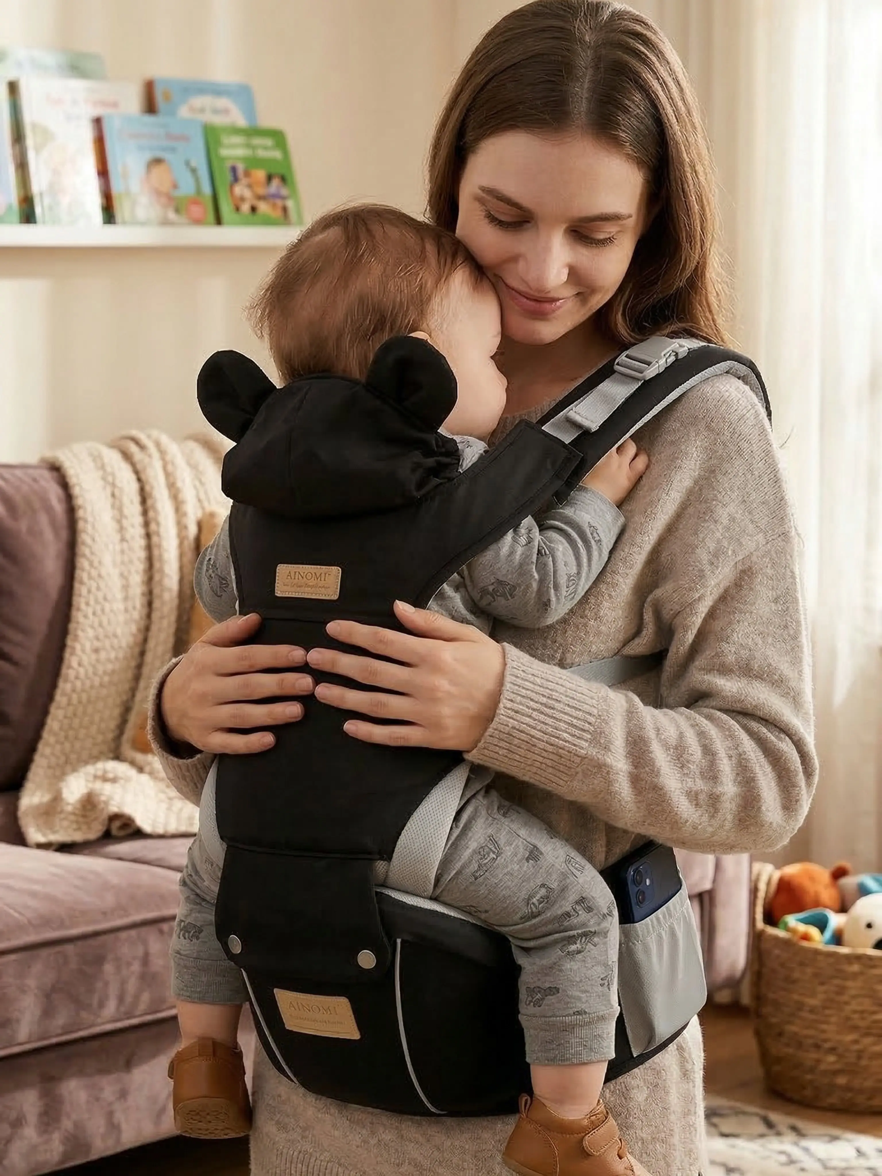 [US Stock] 6-in-1 Baby Carrier w/ Hip Seat Ergonomic TikTok Viral Mom Essential Baby Carrier with Hip Seat