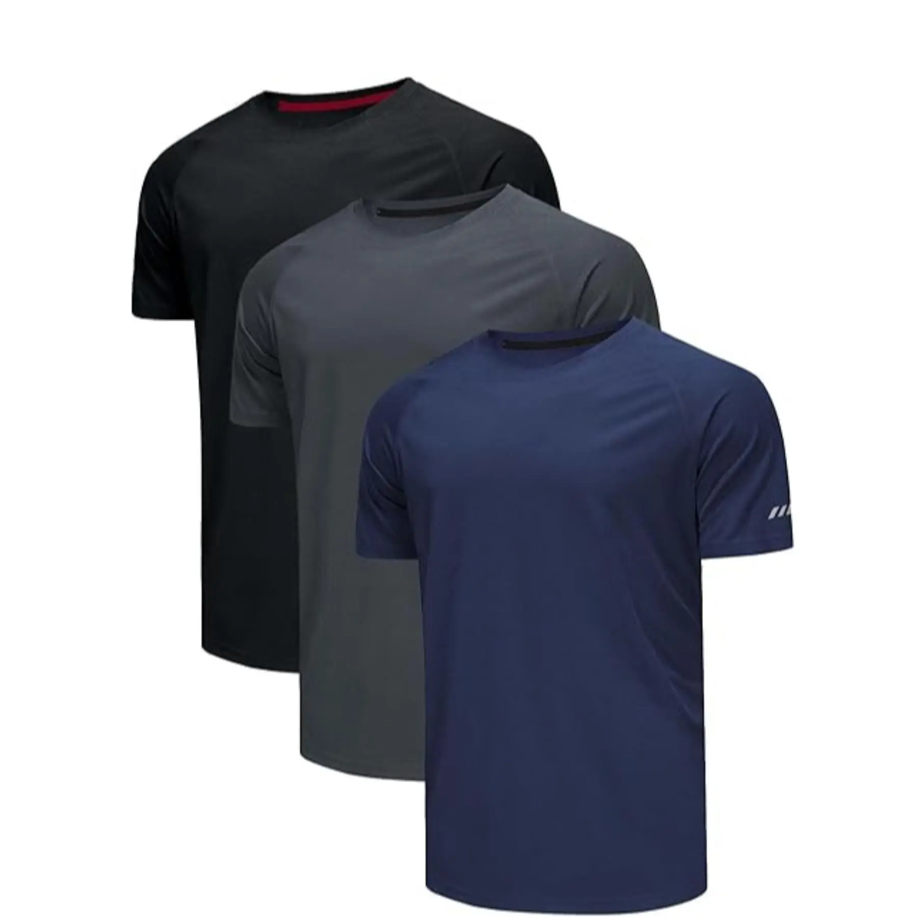 3pcs men's solid color round neck, quick drying breathable T-shirt, casual T-shirt suitable for gym exercise and running, men's sportswear with reflective strip, night exercise