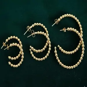 18K Gold Filled Beaded Hoop Earrings for Women Simulated Gold Fashion Jewelry | Comfortable Wear, Secure Style, New Trend (3 Sizes)