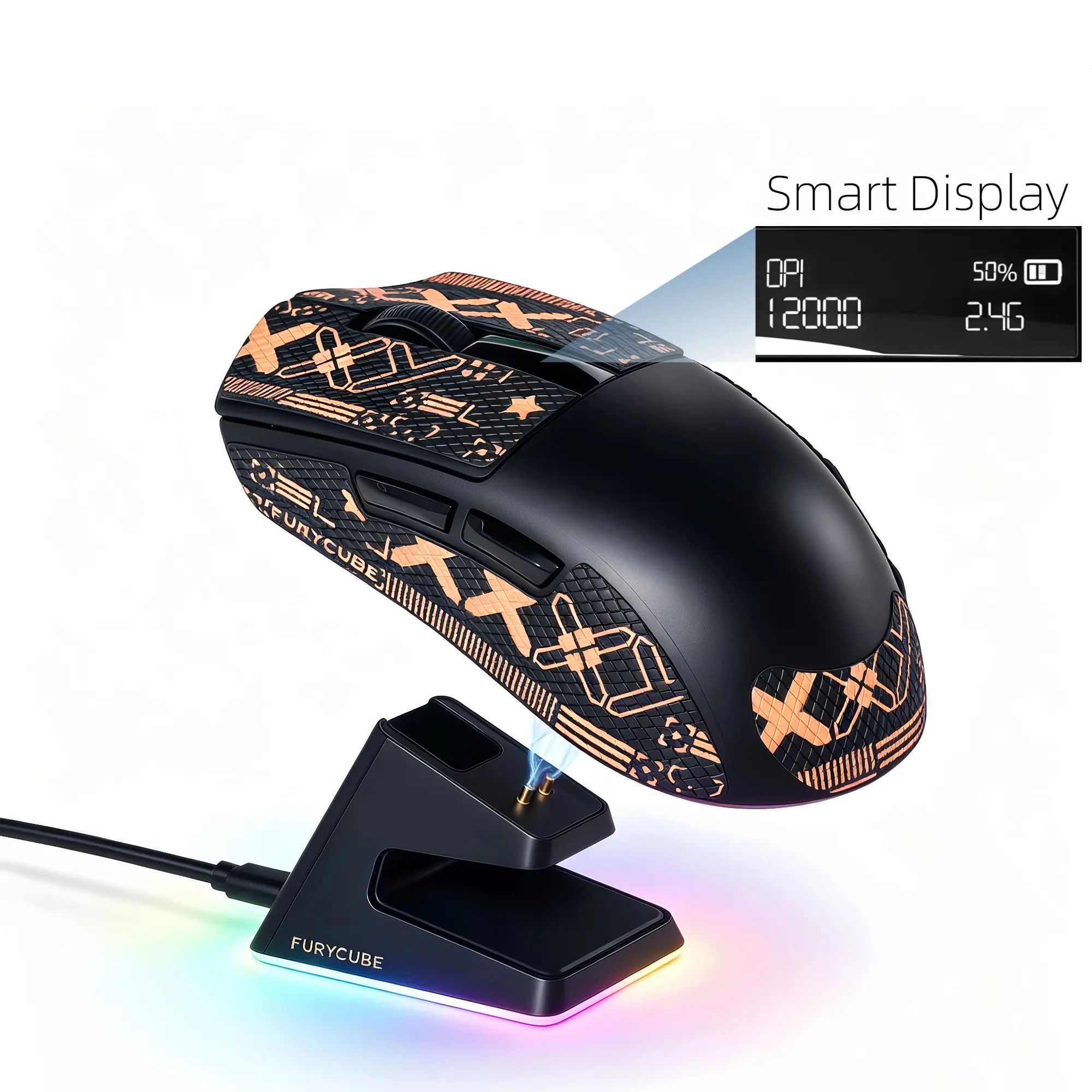 59g Ultra-Lightweight Rechargeable Gaming Mouse with RGB Charging Dock, Smart Display, PAW3311 Precision Sensor, Low-Latency Tri-Mode Bluetooth Wireless, Black PC Accessory for Competitive FPS Gaming, G9 Pro, Multi-Device