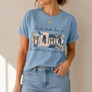 Comfort Colors Jesus Made Her A Mama T-Shirt, Christian Mom Graphic Tee, Faith Based Shirt, Casual Womens T-Shirt