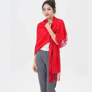 Classic Solid Wedding Pashmina Scarf Unisex Style Red Color