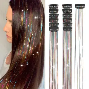 Hair Tinsel Clip in 12 Pcs 20 Inch Glitter Colorful Tinsel HairExtensions Festival Party Dazzle Fairy Hair AccessoriesStrands Kit
