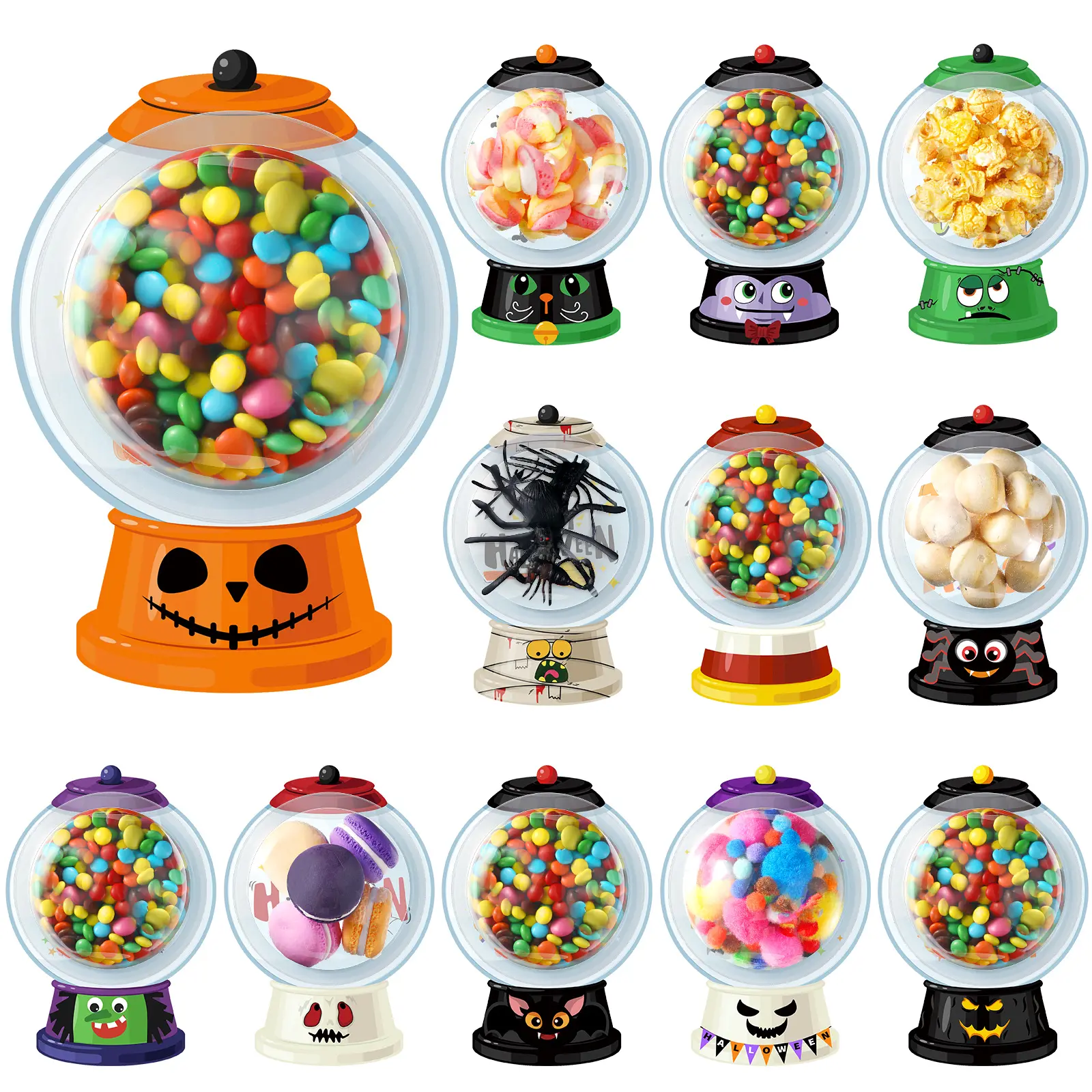 30/48Pcs Halloween Candy Dome Holders,Halloween Candy Holders Kit with Adhesive Shaker,Trick or Treat Gifts Party Favors for Halloween Parties