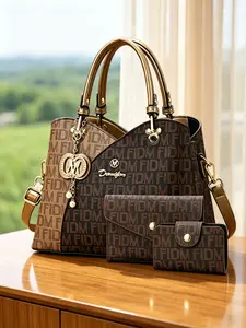 3-piece set of luxury letter printed women's handbags, large capacity with multiple color options, wearable as shoulder, crossbody and in various ways, daily versatile color-blocked tote bags, ideal birthday gifts for wives