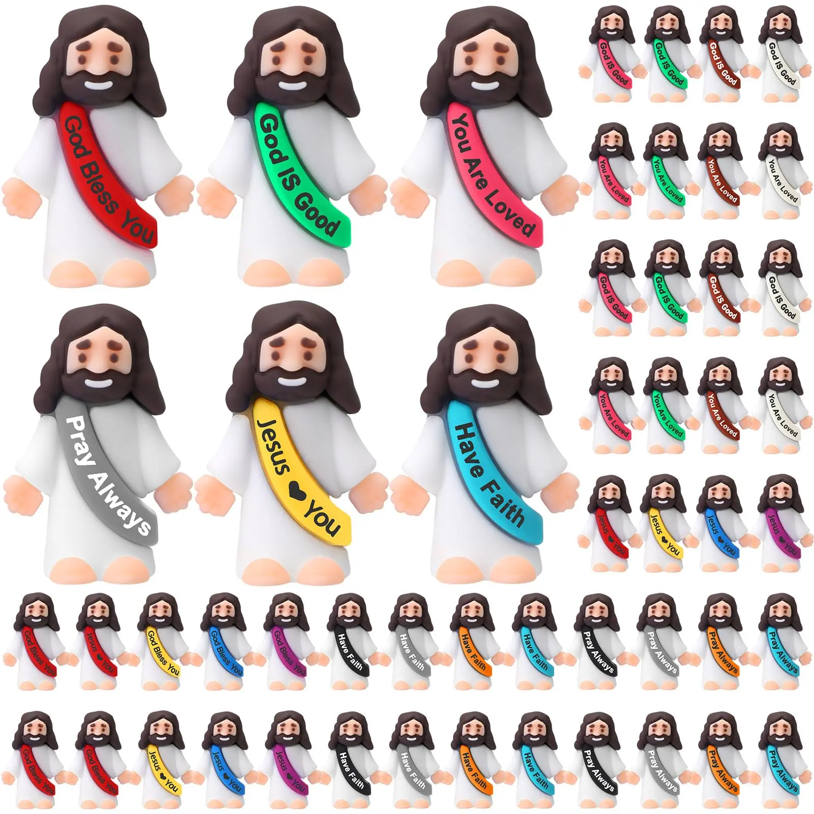 50Pcs Little Jesus Figures Original Design Mini Jesus Figures Cute Jesus Ornament to Hide and Seek Religious Party Favors Sunday School Baptism Share Gifts Home Decoration