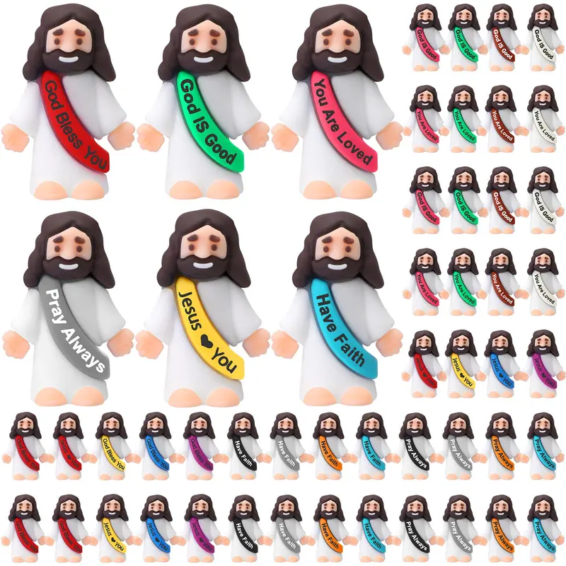 50Pcs Rubber Mini Jesus Figures, Original Design Religious Decorations, Resists Fading, Shareable Mini Gifts for Sunday School Baptism Home Decor