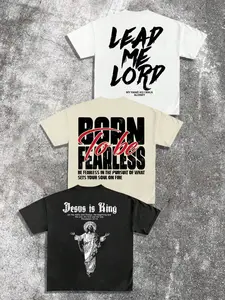 Christian Streetwear 3-Pack T-Shirt Set, Man, Jesus is King/Born Fearless/Lead Me Lord Graphic Prints Tees