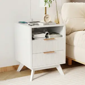 Nightstand Set of 1/2,Side Table with Charging Station,Bedside Tables with Drawer, Mid-Century End Tables for Bedroom, Sturdy Storage Side Tables,Walnut