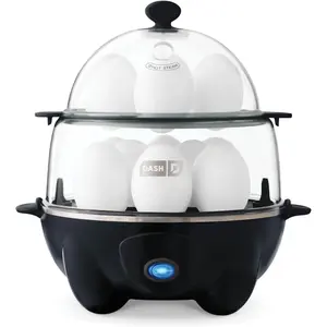 Deluxe rapid egg cooker for hard boiled poached scrambled eggs omelets steamed vegetables dumplings more 12 capacity with auto shut off feature black