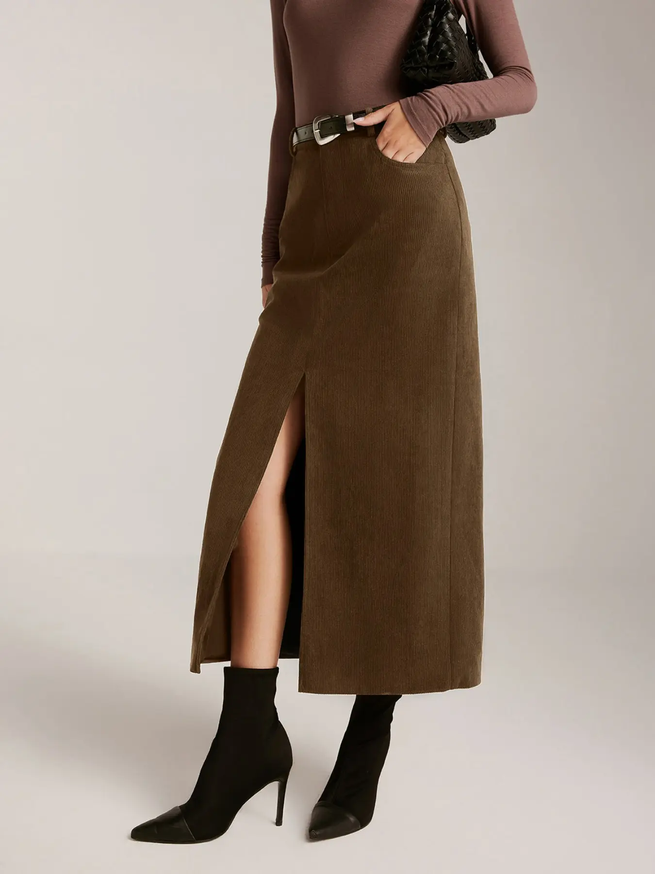 Women's Elegant Corduroy Midi H-Line Slit Fitted Skirt, Womenswear High  Waist Vintage Corduroy Dress with Pockets, Fall & Winter Casual Wear  Bottoms, Split Hem Skirt - TikTok Shop