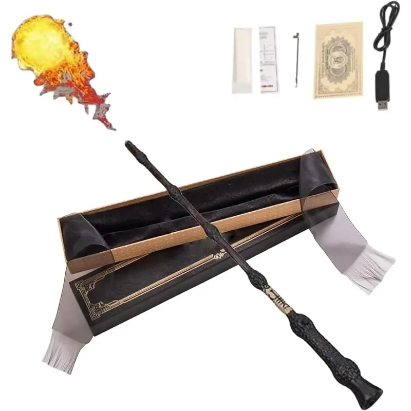 Magic Wand with Fire, Magic Paper, Real Magic Wand, Fireball Magic Wand, Fire Spitting Wand, Fire Wand, with Case, Amazing Effect Reproduction, Hallow