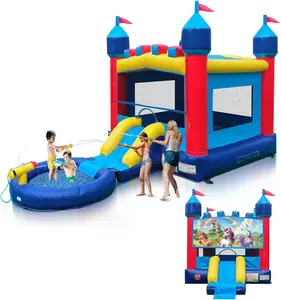 JOYMOR Commercial Inflatable Bounce House w/Slide and Pool for Adults and Big Kids, 12x12FT Jumping Area, 100% PVC Vinyl Water Slide with Water Cannon for Outdoor Backyard (No Blower)