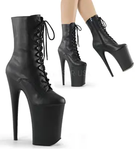 Women's Lace Platform High Heel Footwear, 9-in INFINITY-1020 Black PU Heels