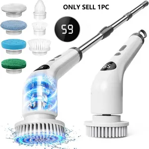 Durable Electric Spin Scrubber with LED Display, 1 Set USB Rechargeable Electric Spin Scrubber with 7 Interchangeable Brush Heads, Household Cleaning Tool for Bathroom, Floor, Car, Tile