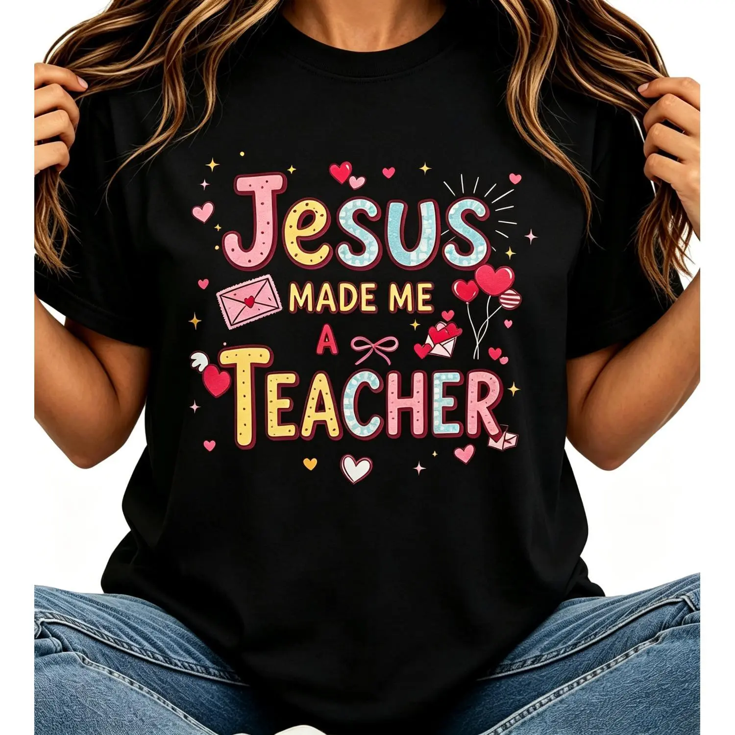 Jesus Made Me A Teacher Back to School First Day of School Christian Teacher Tee School Teacher Gift Casual Short Sleeve