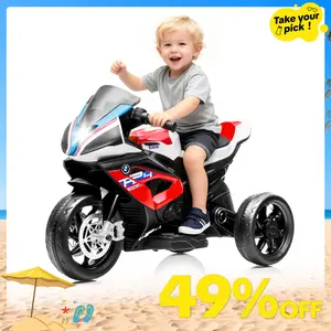[Kids Gift] PHI VILLA Kids Electric Motorcycle with BMW Authorized, 12V Ride on Toy for Toddlers Battery Powered 3-Wheel Stable Design with Horn, Music & LED Lights, Summer Vibes