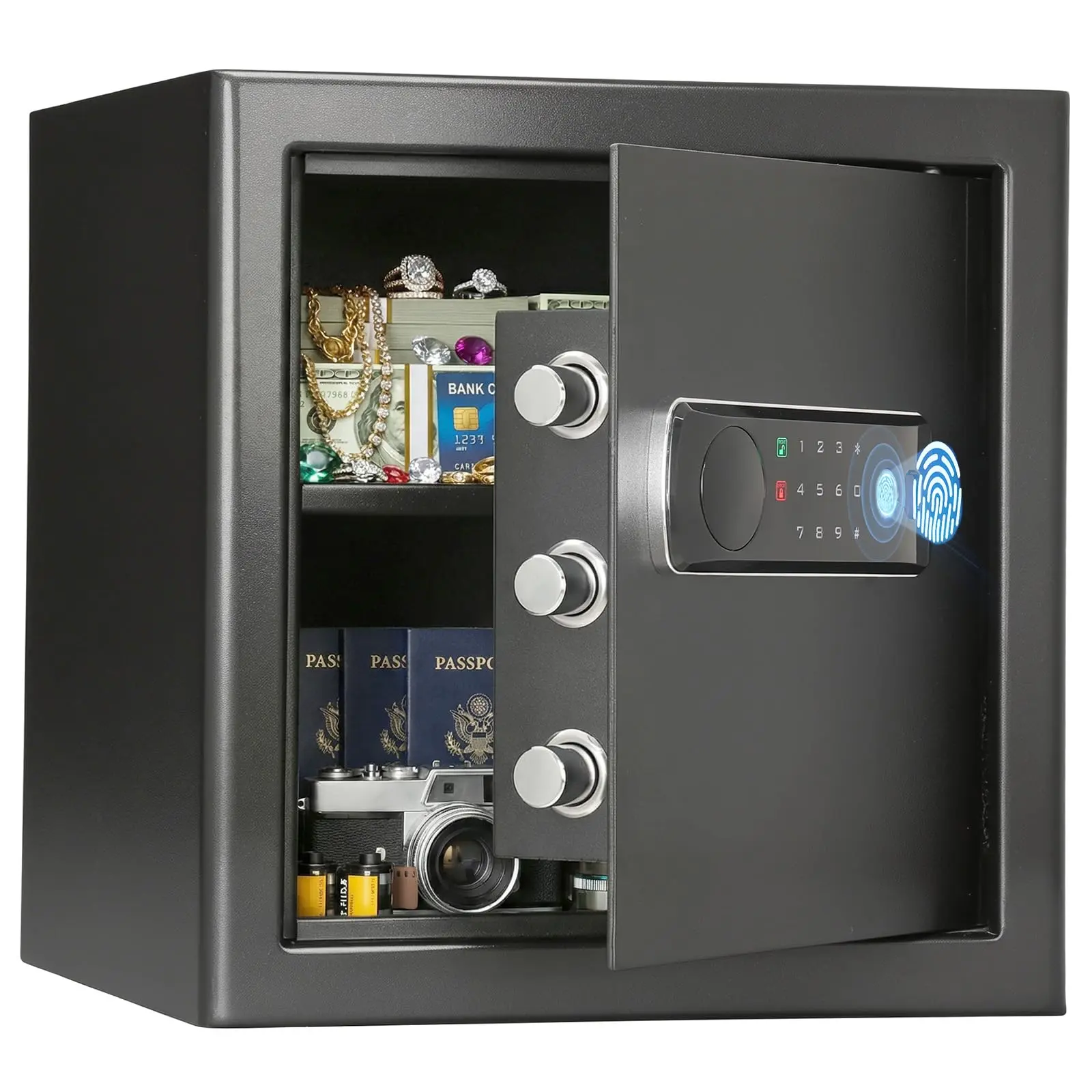 BlackSmith 1.5 Cu Ft High Security Biometric Safe, 0.1s Quick Access Fingerprint Safe, Hidden Retractable Knob, Anti-Theft Alarm, Silent Mode for Money, Jewelry, High Security Safes