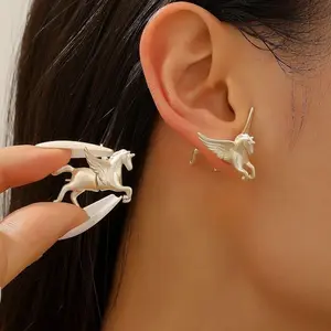 Creative Playful Gold Color Matte Stainless Steel Stereo Animal Art Horse Stud Earrings for Women Fashion Designer Jewelry Gifts