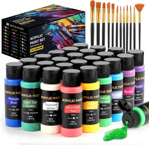 Acrylic Paint Set (2 oz/Bottles) with 12 Art Brushes, Premium Art Supplies for Canvas, Wood, Ceramic & Fabric, Rich Pigments for Beginners, Students & Professional Artists, Valentinesdaygift