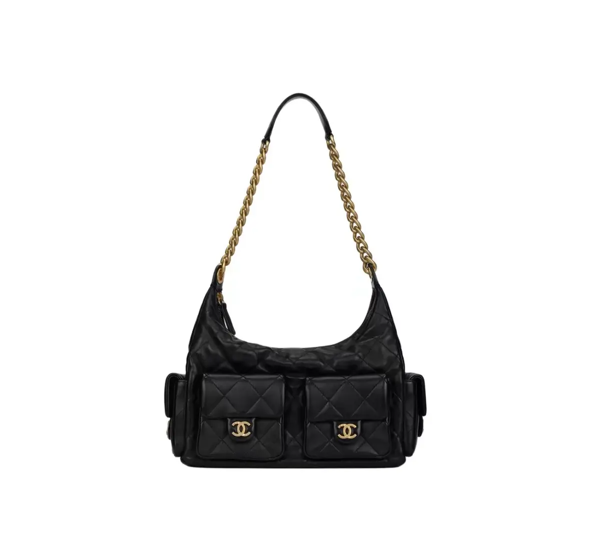 Pre-owned CHANEL 25C Large Maxi Hobo Bag, Black Leather with Gold Hardware 2601983