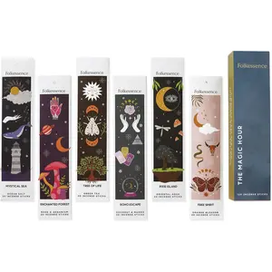 Incense Sticks - Set of 6 Incenses (120 Incence Sticks) for Positive Aura - Coconut Mango, Oriental Aqua, Green Tea, Ocean Salt, Rose Geranium, Orange Blossom, Boho Gift Set, Magic Hour