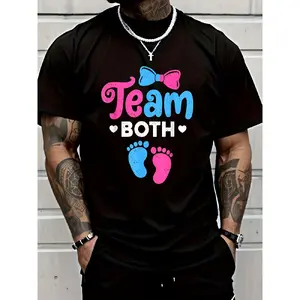 Team Both Pink Or Blue Gender Reveal T T Shirt Graphic Tees Men Breathable Sweat Wicking and Soft Suitable for Daily Commutes Lounging at Home and Casual Wear.2026 New Year's Party Street Style Outfits T Shirts