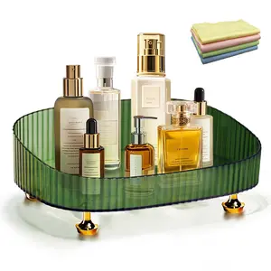 Perfume Organizer with Dust Cloth, Space-Saving Bathroom Cosmetic Tray with Gold Stands for Dresser, Skincare Lotion & Makeup Holder for Vanity, Bedroom, and Countertop
