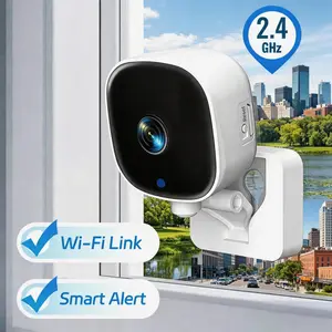 HD Home Surveillance Camera 2.4GHz WiFi No Drill Window Installation Human Motion Detect Full Color Night Vision Two Way Talk for Apartment Doorway Balcony Safety Window Security Camera