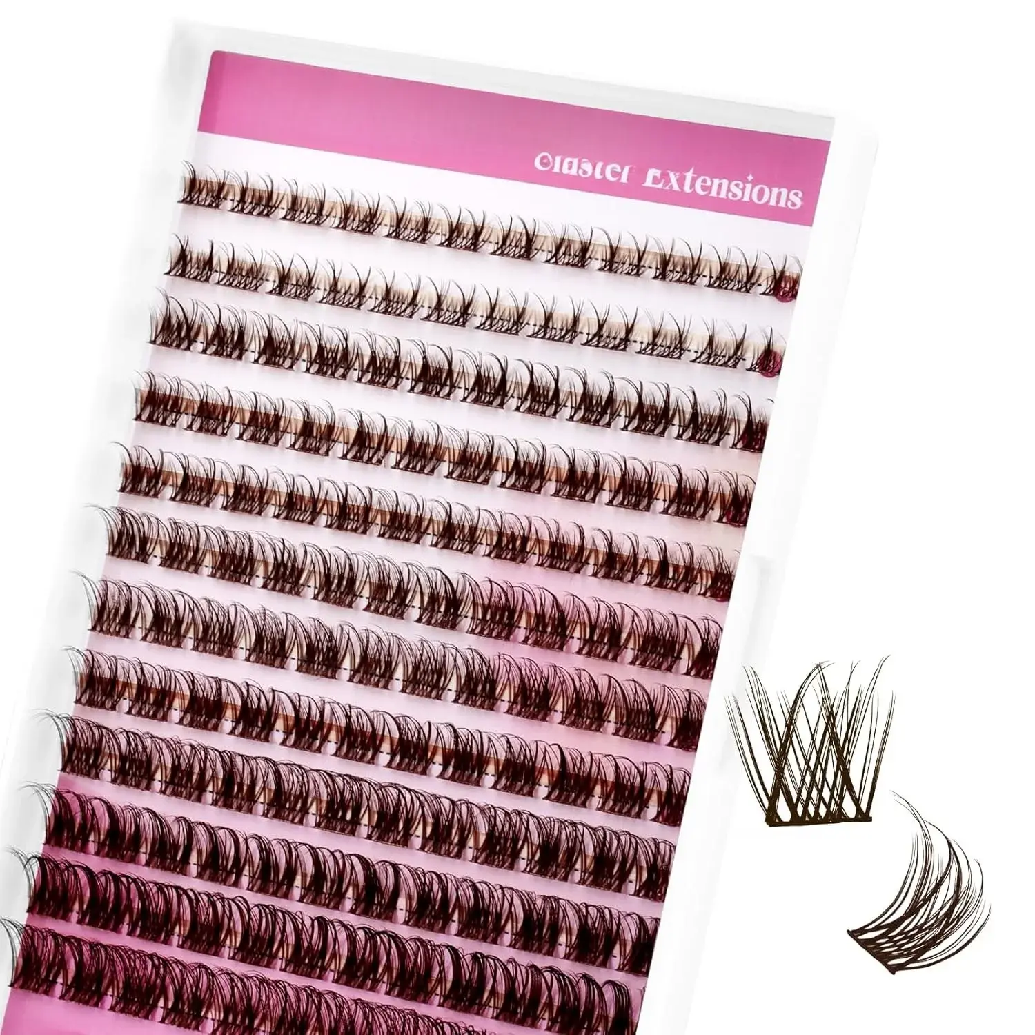 Lash Clusters Brown Natural Eyelash Clusters DIY D Curl Cluster Eyelash Extensions with Soft Thin Band Reusable Individual Lashes for Self Use (R028, 8-16mm)