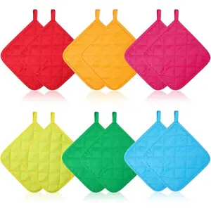 12 Pcs Multicolor Heat Resistant Cotton Pot Holder Sets - Hot Pad Oven Mitts Trivet with Hanging Loops for Kitchen Baking Cooking