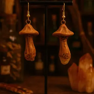 Golden Grove Mushroom Earrings 3 " Hand-Sculpted Polymer Clay with Citrine Accents Hypoallergenic Hooks for Everyday Wear Earthy Elegance
