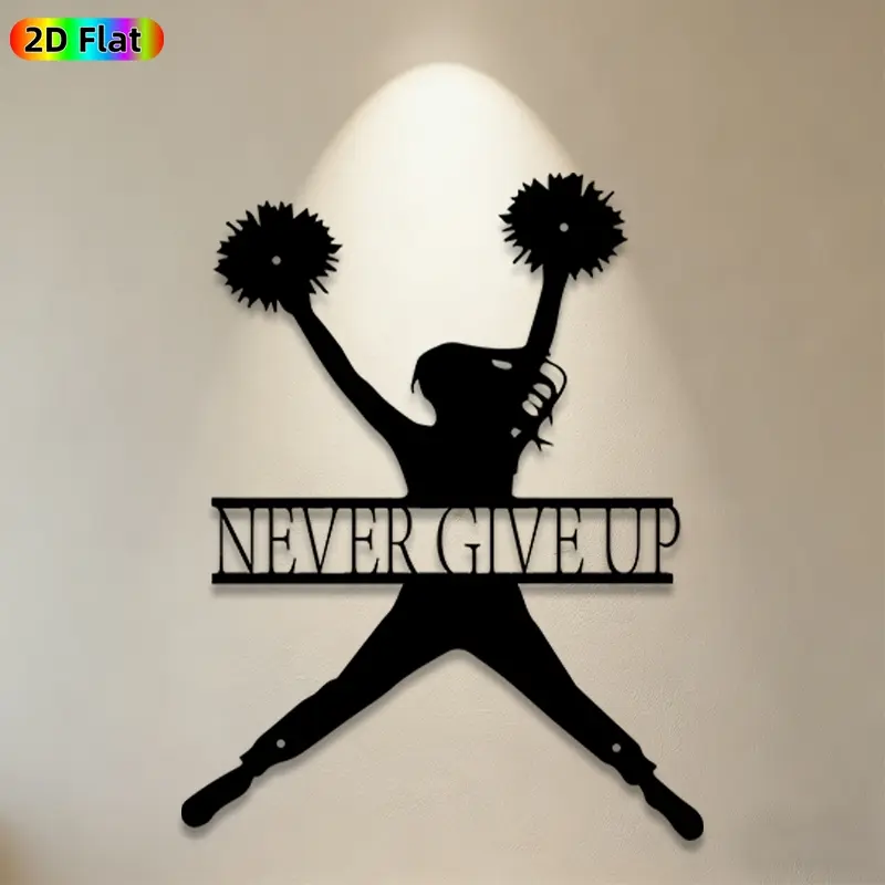 1pc Cheerleader Metal Wall Art, Motivational "Never Give Up" Statue Mural, Ideal Gift for New Year, Graduation, Inspirational Decor Enthusiasts,  Metal Wall Decor Wall Sculptures, Perfect for Home Wall & Garden Fence, Uplifting Indoor-Outdoor Decor