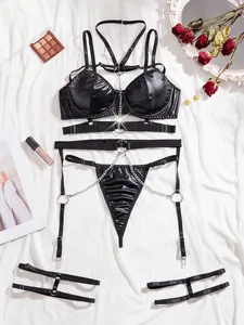 5 Piece Valentine's Day Chain Halter Waist Cincher Set, Sexy Underwear Lingerie for Parties, Home Wear, Homecoming, Women Underwear Sets