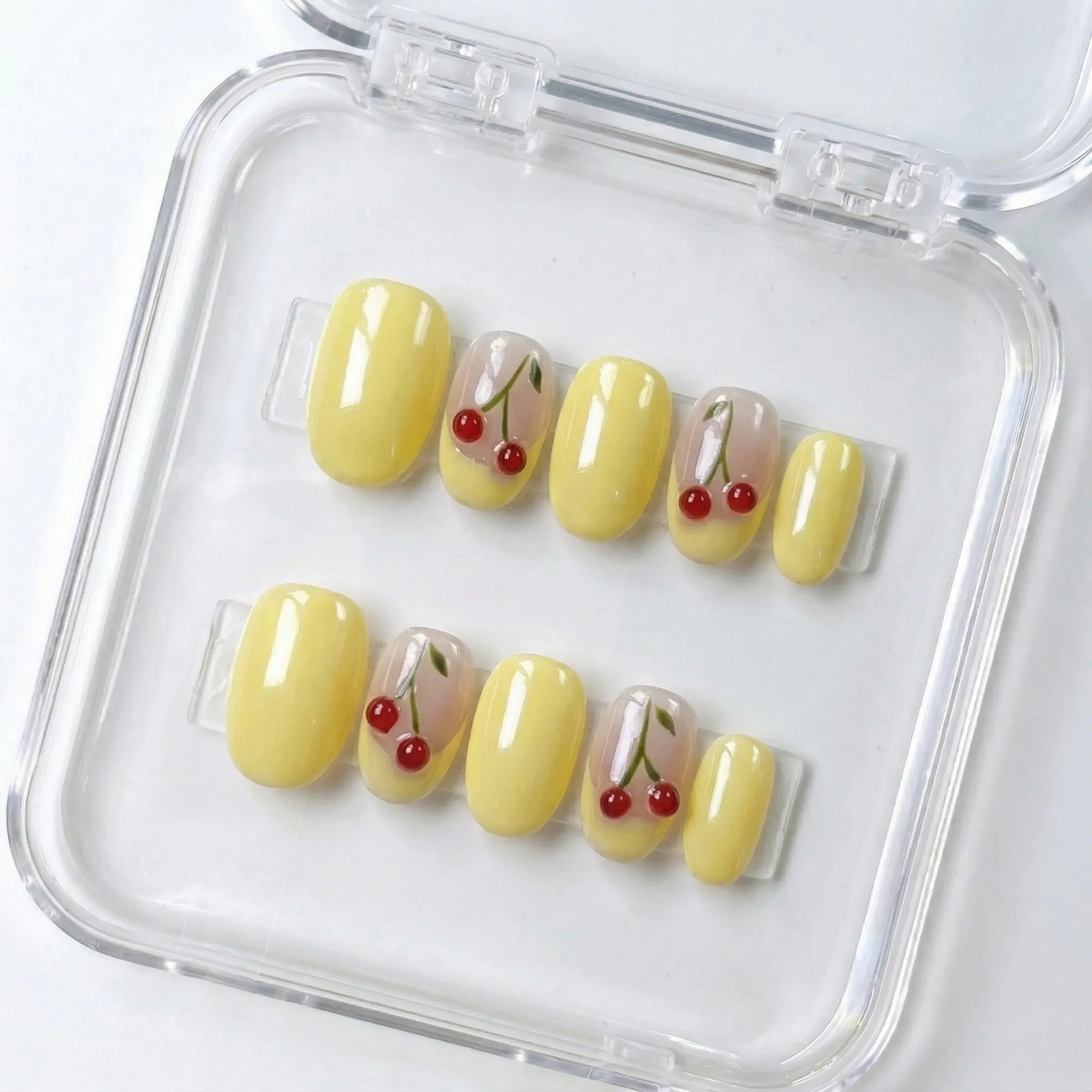 Yellow Cherry Oval Nails