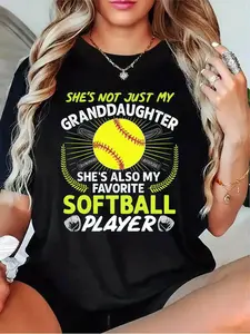 Women'S "She'S Not Just My Granddaughter; She'S Also My Favorite Softball Player" T-Shirt - Softball Graphic & Heart Design, Casual Round Neck Short Sleeve Tee, All-Season Fit for s Moms & Coaches, Black/Grey/White/Dark Red