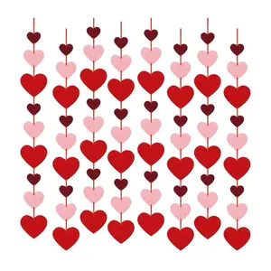 Valentines Felt Heart Hanging String Garlands 8 Packs Burgundy Pink Red NO DIY Decorations for Parties
