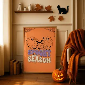 Unframed, Room Decor, Fall Aesthetic Spooky Decor, Halloween Posters, Spooky Season Wall Art, Cute Ghost Poster, Vintage Spooky Wall Print, Halloween Print  – 5 Size, 8x12 to 27x40 inch